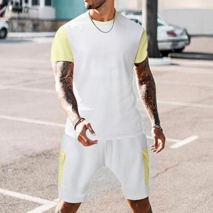 Men's Summer Stitching Short-sleeved Shorts Suit Sports Leisure Suit