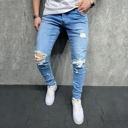 Fashion Light Blue Ripped Slim Fit Jeans