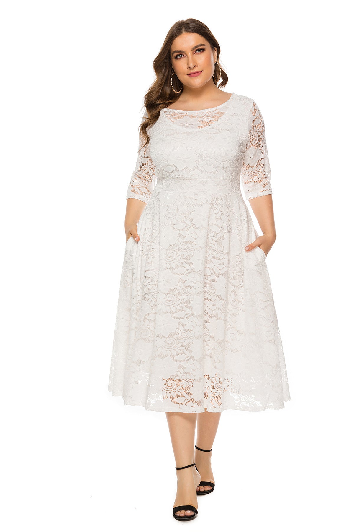 Large Size Midi Skirt Hollow Lace Dress