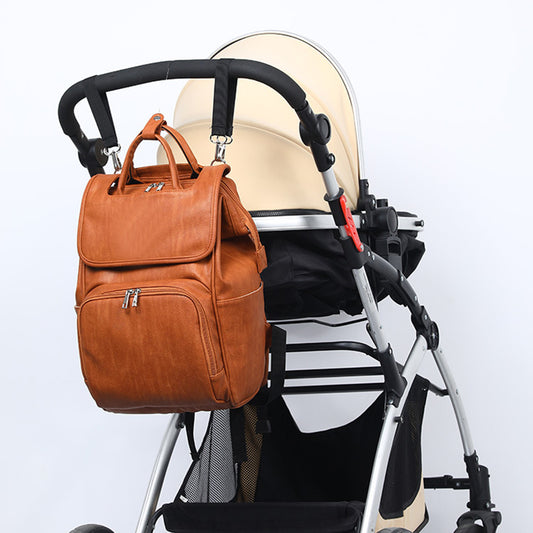 New PU Leather Diaper Bag Baby Mummy Maternity Bag Backpack Nappy Nursing Bag Outdoor Travel Bag Foldable Cradle