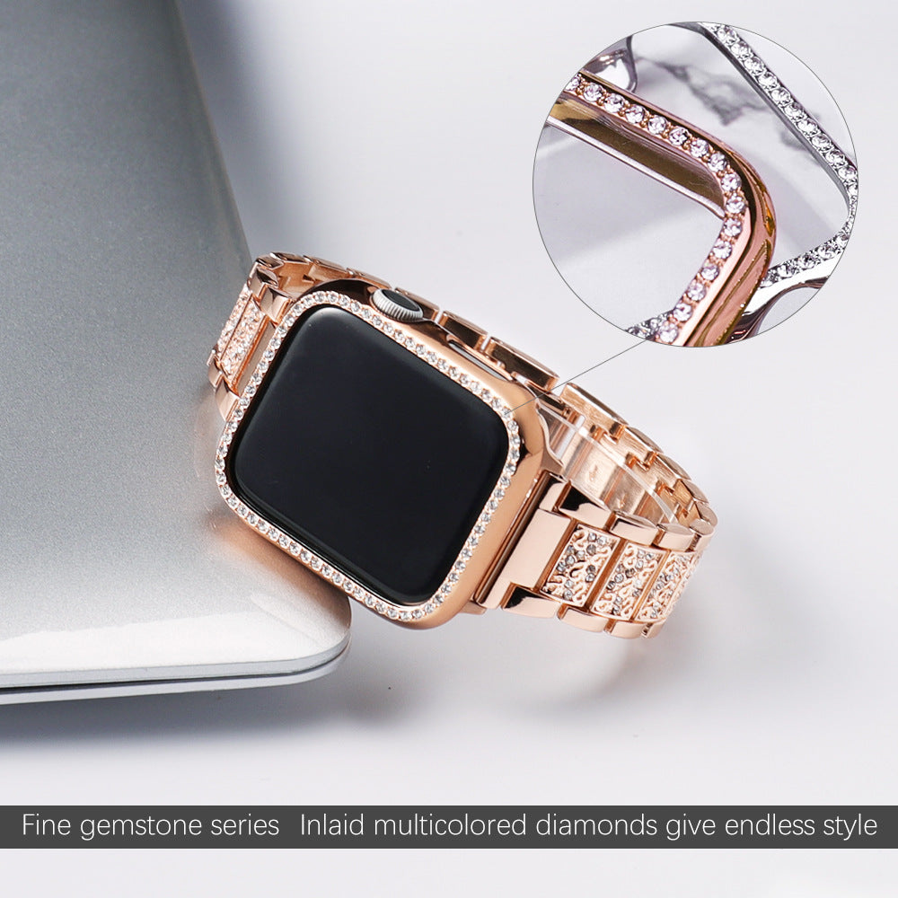 Compatible with Apple, Three Bead Diamond Bracelet Metal Full Diamond IWatch Stainless Steel