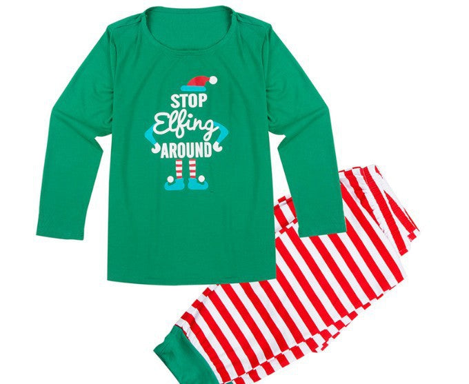 Christmas Family Parent-Child Set Stripe Print Homewear Pajamas Long Sleeve Trousers Two Piece Set