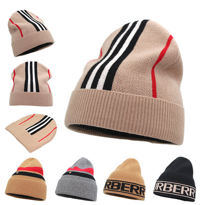 Letter Knitted Hat Warm European Ear Protection Wool Striped Outdoor Women