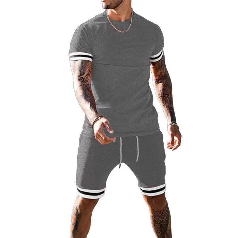 Men's Summer Stitching Short-sleeved Shorts Suit Sports Leisure Suit