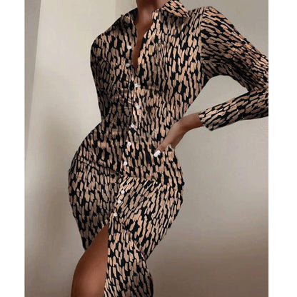 Fashion Printed Sexy Waist Slimming Shirt Dress