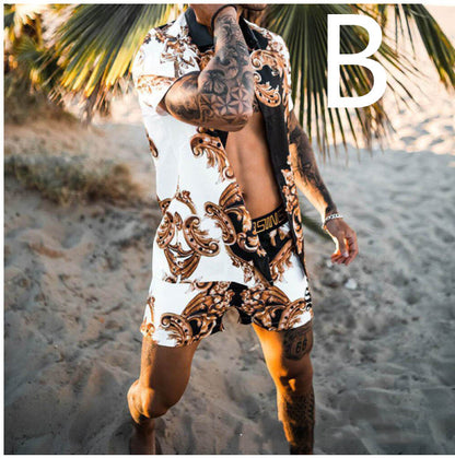 Beach Style Loose Shirt Hawaiian Casual Suit Men's Printed Two-piece Suit