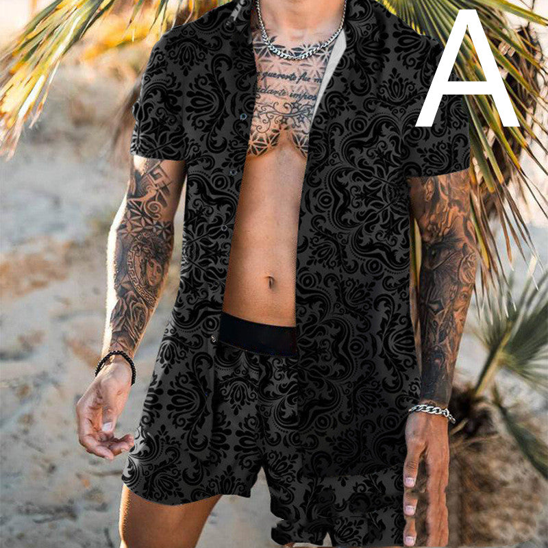 Beach Style Loose Shirt Hawaiian Casual Suit Men's Printed Two-piece Suit