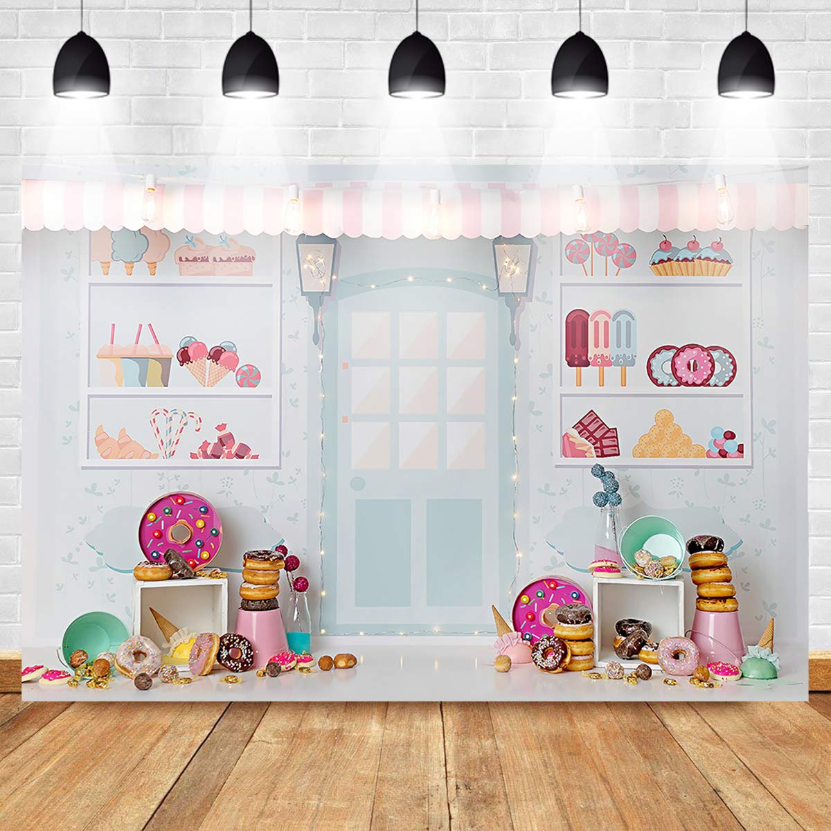 Vinyl Cartoon Dessert Shop Theme Birthday Photography Backdrop Birthday Party Decoration