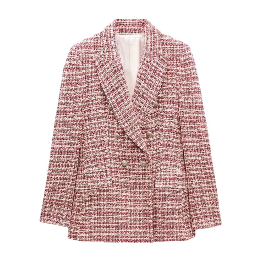 Textured Double-breasted Casual Ladies Blazer