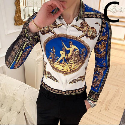 Print Shirt Masculina Baroque Slim Party Men Shirt