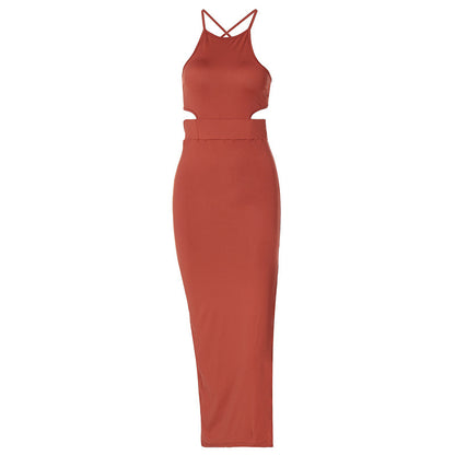 Women's Lace-up Solid Color Sexy Open-waist Split Dress