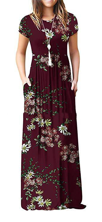 Summer Women's Round Neck Short-sleeved Loose Print Long Dress