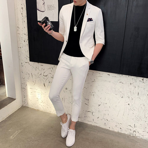 Three-quarter Sleeve Suit Men's Suit Korean Version Of The Trend Of Casual Men's Mid-sleeve Suit