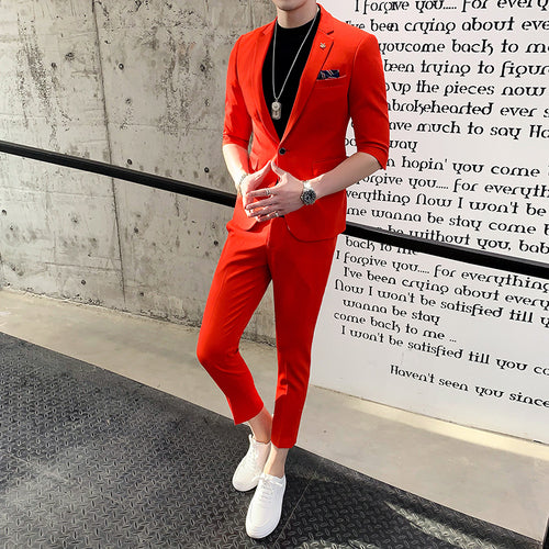 Three-quarter Sleeve Suit Men's Suit Korean Version Of The Trend Of Casual Men's Mid-sleeve Suit