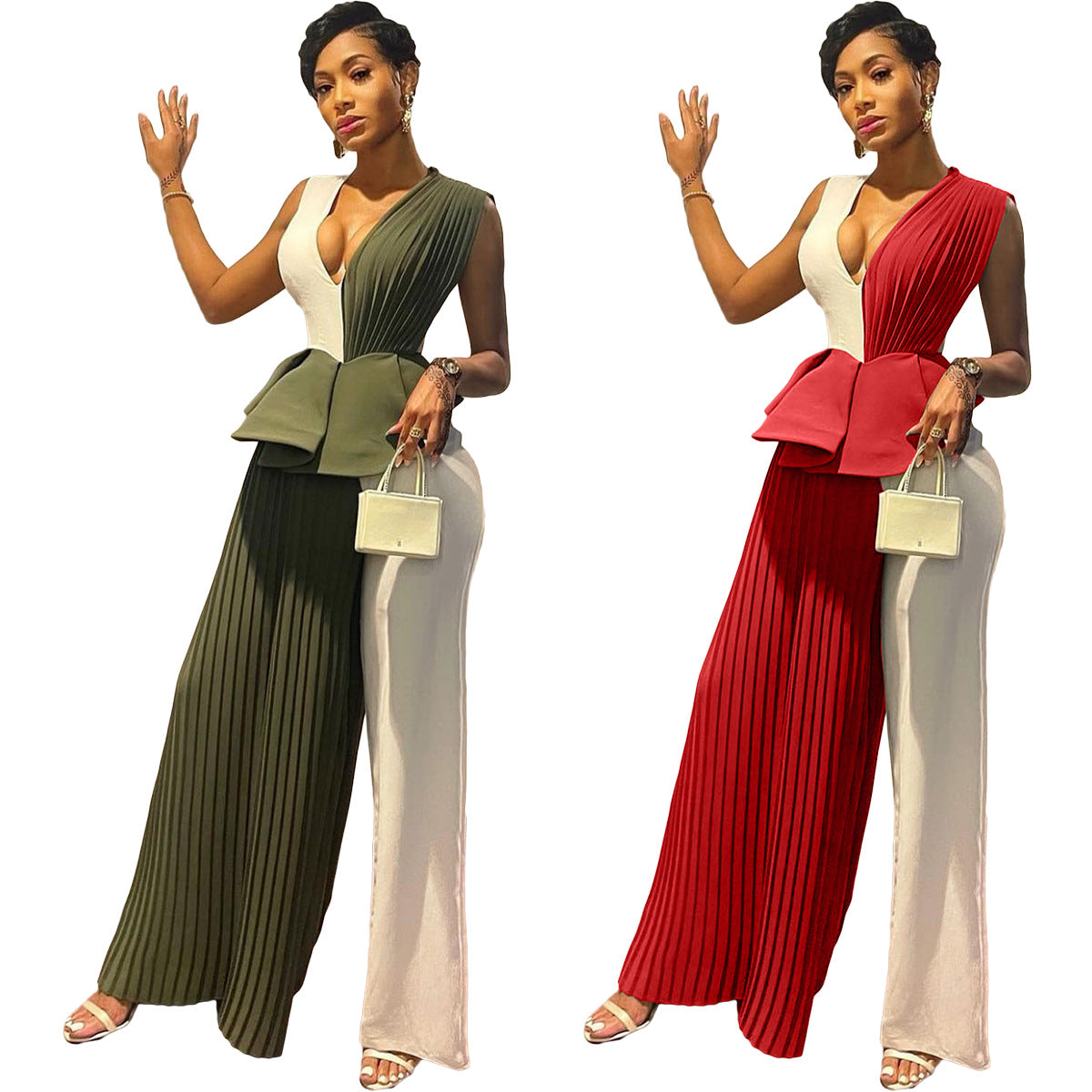 Women's Fashion Ruffled Pleated Panel Jumpsuit