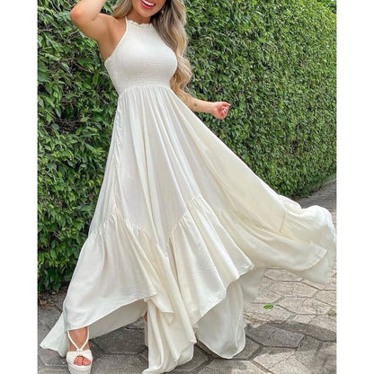 Sleeveless Round Neck Irregular Large Swing Mopping Long Skirt