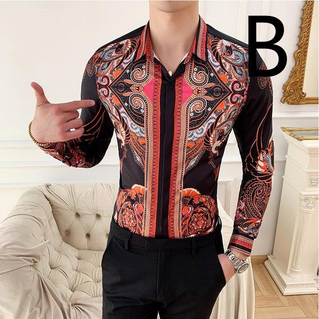 Print Shirt Masculina Baroque Slim Party Men Shirt