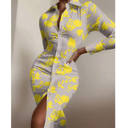 Fashion Printed Sexy Waist Slimming Shirt Dress