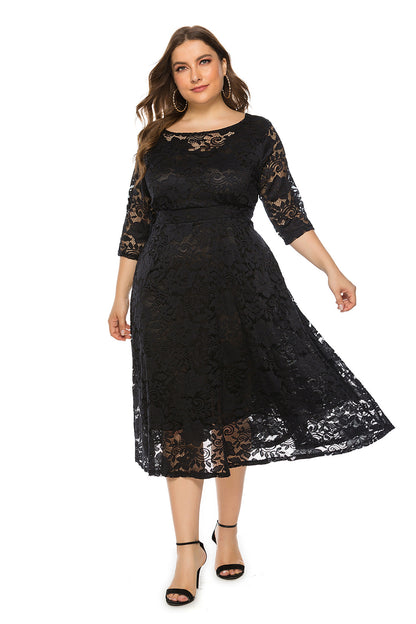 Large Size Midi Skirt Hollow Lace Dress