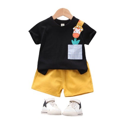 Boys Summer Two-piece T-shirt With Cartoon Print