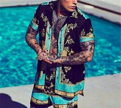 Hawaiian Casual Beach Style Men's Loose Shirt Suit