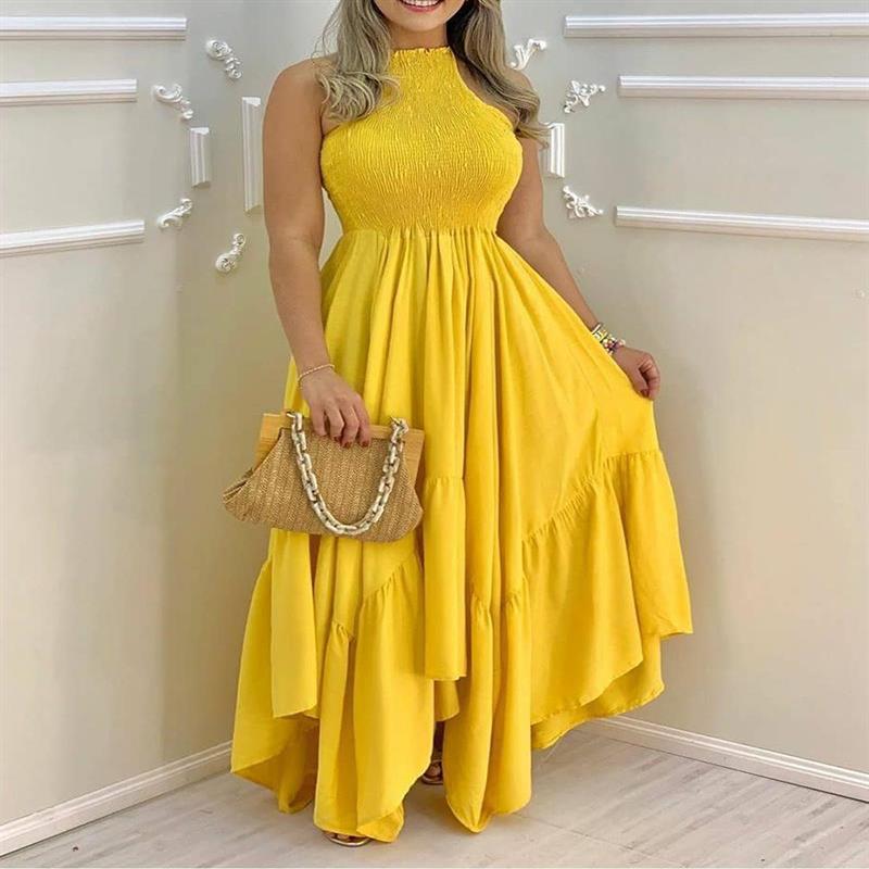 Sleeveless Round Neck Irregular Large Swing Mopping Long Skirt