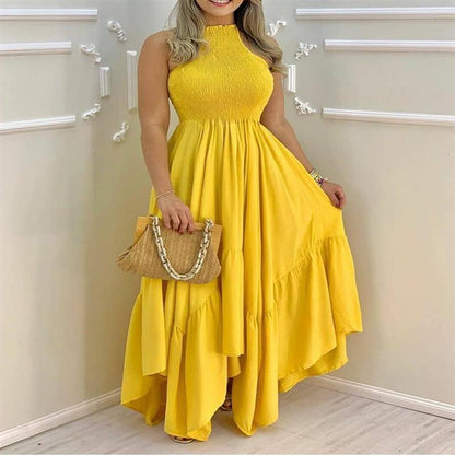 Sleeveless Round Neck Irregular Large Swing Mopping Long Skirt