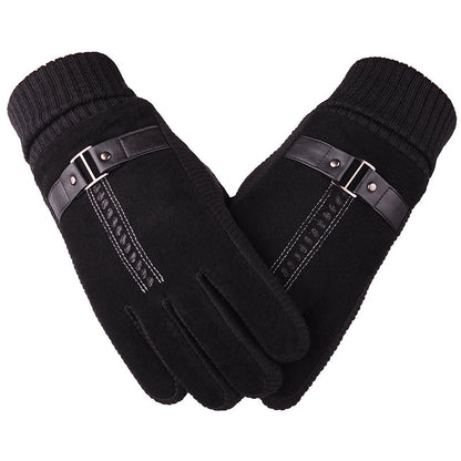 Mens Pigskin Gloves Winter Skiing Outdoor Riding Warmth Thickened Non Slip